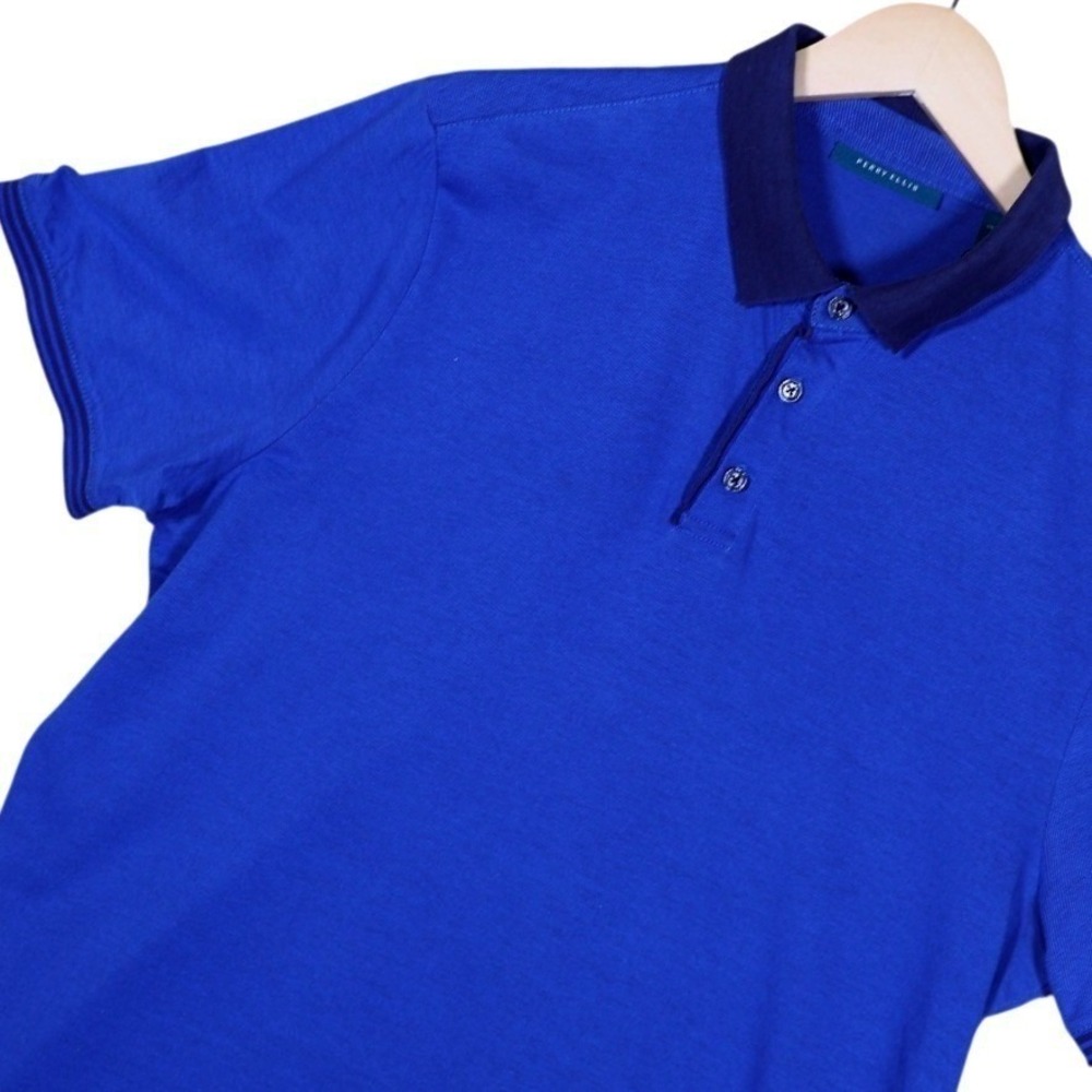 Perry Ellis Men Royal Blue Textured Polo Shirt‎ Short Sleeve Collared Size Large